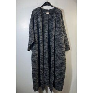 Womens Eskandar Handloomed Scottish Chunky Wool Cardigan Duster 48" OS Black Gra